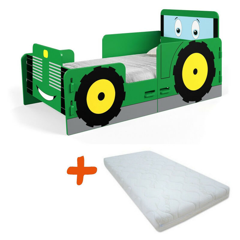 pack lit en bois à clipser modèle ted le tracteur vert lit matelas