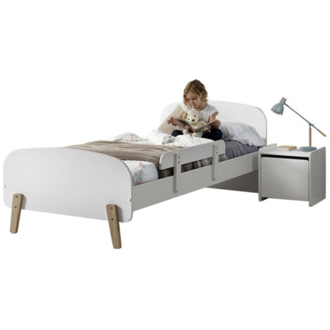 Pack - Lit Enfant, Barrière & Chevet "Kiddy" 90x200cm Blanc