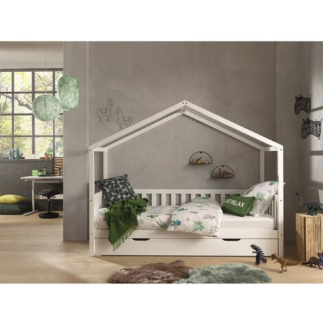 Pack - Lit Enfant, Barrière & Tiroir "Dallas II" 90x200cm Blanc