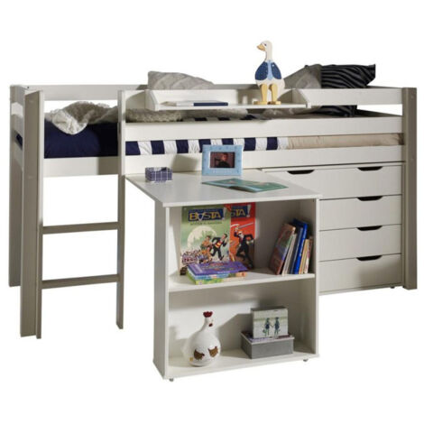 Pack - Lit Enfant Bureau & Commode 4 Tiroirs "Pino" Blanc