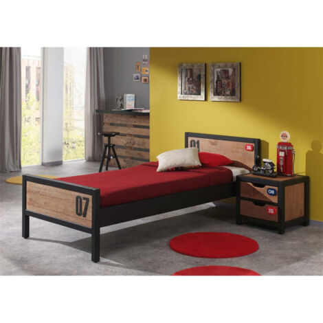 Pack - Lit Enfant & Chevet "Alex" 90x200cm Marron & Noir