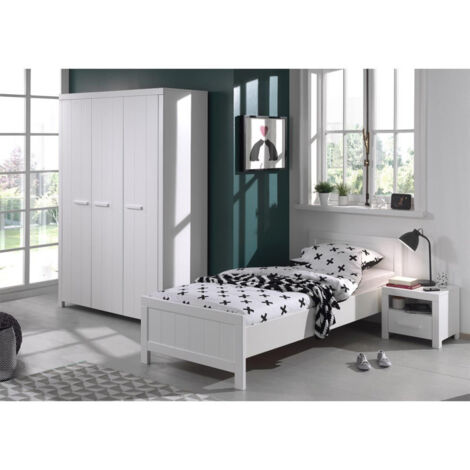 Pack - Lit Enfant, Chevet & Armoire "Erik" Blanc