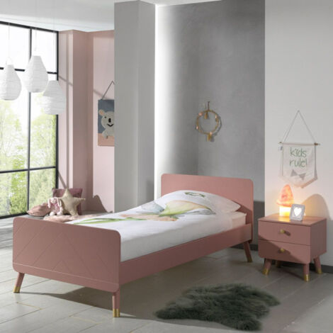 Pack - Lit Enfant & Chevet "Billy" 90x200cm Rose
