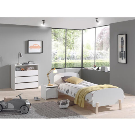Pack - Lit Enfant, Chevet & Commode "Kiddy" Blanc