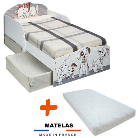 Pack Lit enfant Disney 101 Dalmatiens et Marie des Aristochats avec deux tiroirs de rangement Lit+Matelas