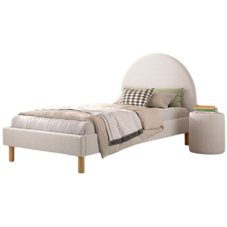 Pack - Lit Enfant & Pouf Bouclé "Moon" 90x200cm Blanc