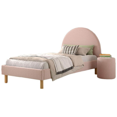Pack - Lit Enfant & Pouf Bouclé "Moon" 90x200cm Rose
