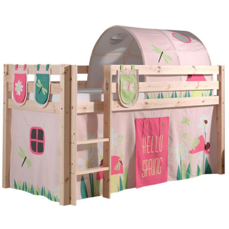 Pack - Lit Enfant Surélevé, Tente, 3 Pochettes & Tunnel "Pino Spring" Naturel