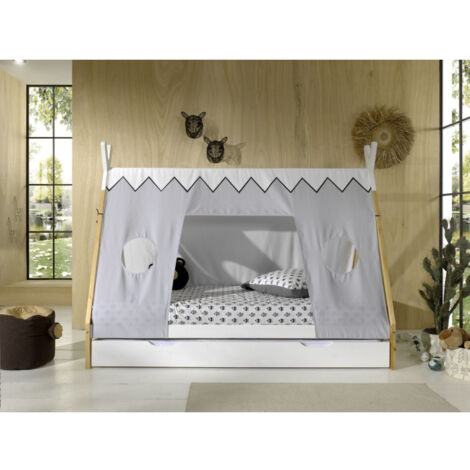 Pack - Lit Enfant, Tiroir & Voile "Tipi" 90x200cm Blanc