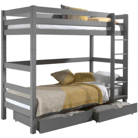 Pack - Lit Superposé Enfant & 2 Tiroirs "Pino III" Gris