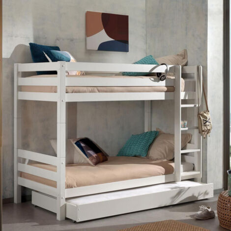 Pack - Lit Superposé Enfant & Tiroir "Pino" 161cm Blanc