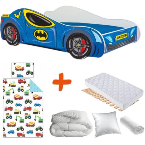 Pack Lit Voiture de course Batcar Bleue 140 x 70 cm