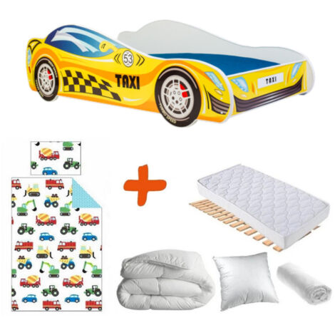 Pack Lit  Voiture de course Taxi Jaune 53- 140 x 70 cm