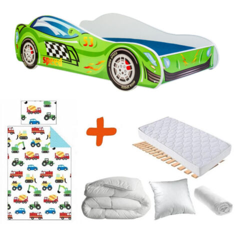 Pack Lit  Voiture de course Verte SPEED avec flammes- 140 x 70 cm