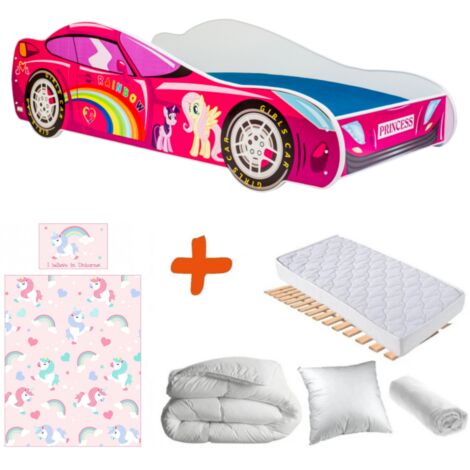 Pack Lit  Voiture Rose My Little Pony Princesse et Arc en ciel -140 x 70 cm