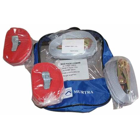 Pack Loisirs : 2 Sangles A Boucle 4m - 0,9t + 2 Sangles A Cliquet 5m - 1t + Sac