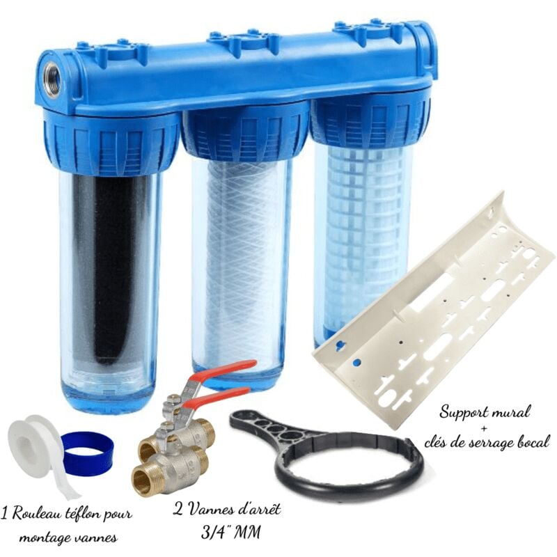 Water Tech - Pack luxe filtre à eau Triplex 3/4 équipé avec cartouche, vannes ...