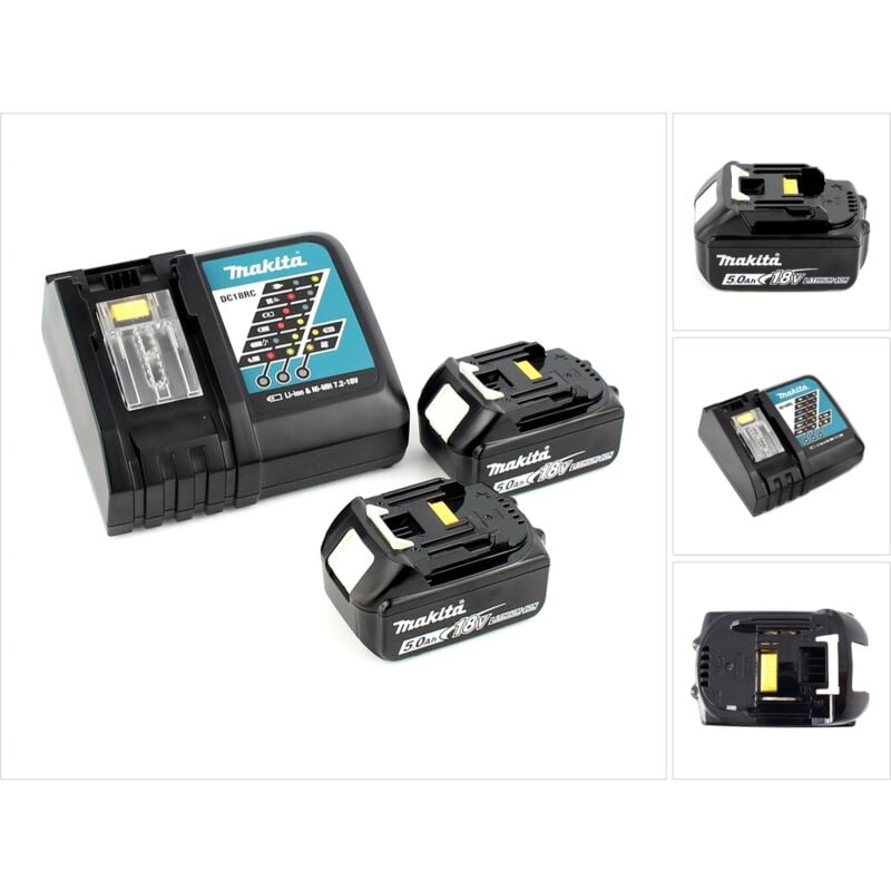 Kit avec 2x Batteries bl 1850 18 v 5,0 Ah Li-Ion + Chargeur rapide dc 18 rc - Makita