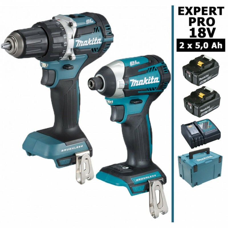 Makita - Pack expert pro bl Motor 18V 2 machines 2 batt 5Ah Perceuse DDF484 + Visseuse à chocs DTD154 sans charbon avec Makpac