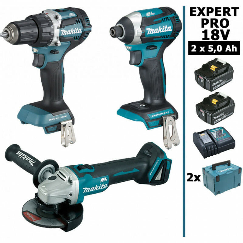 Makita - Pack expert pro bl Motor 18V 3 machines 2 batt 5Ah Perceuse DDF484 + Visseuse à chocs DTD154 + Meuleuse DGA506
