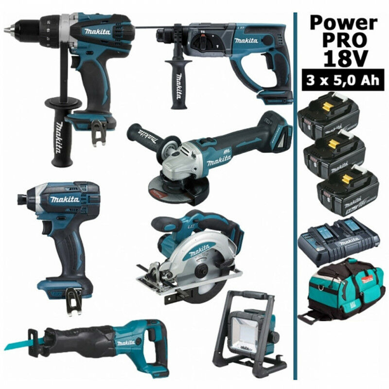 Pack de machines outil Makita Power PRO 7 outils 18V Sans fil Batterie
