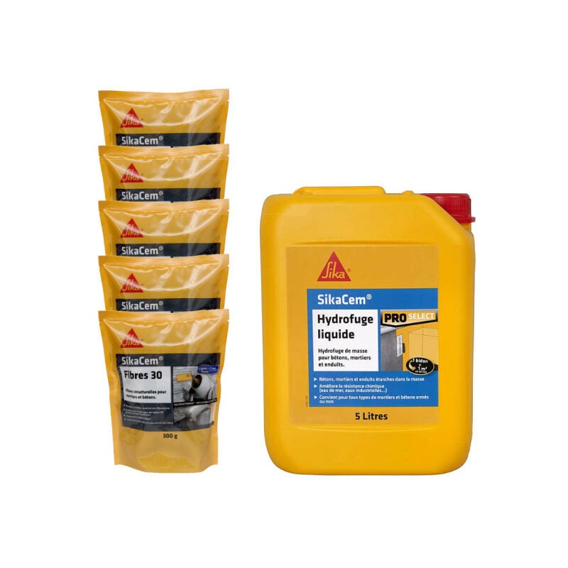 Pack Maçonnerie Sika 5x Sika Cem Fibre 30 300g - Hydrofuge de masse liquide Sika Cem 5L