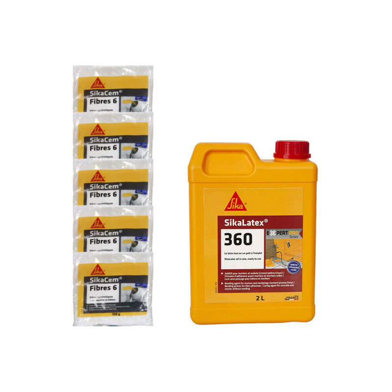 Pack Maçonnerie Sika 5x Sika Cem Fibre 6 150g - Résine d'accrochage Sika Latex 360 2L