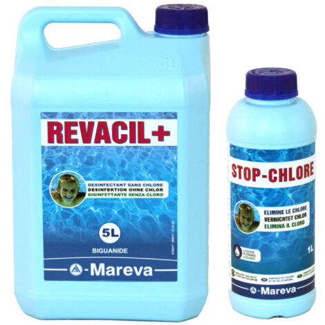 Pack Mareva Bactéricide Revacil+ - Désinfectant sans chlore - 5 L - Stop chlore - 1 L