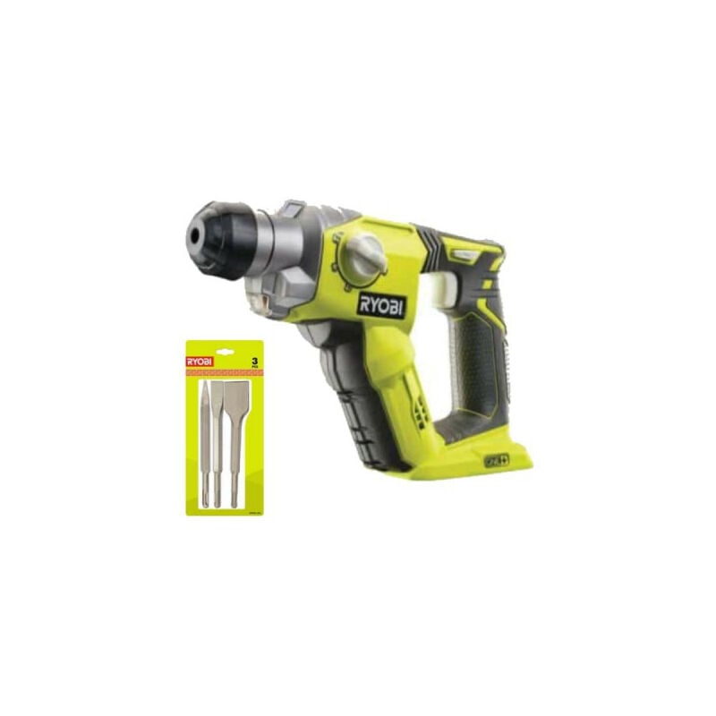 Ryobi - Pack Marteau perforateur 18V One+ sans batterie ni chargeur R18SDS-0 - Kit 3 burins sds+ rioby 1 pointe - 1 plat - 1 bêche - RAKSPC03