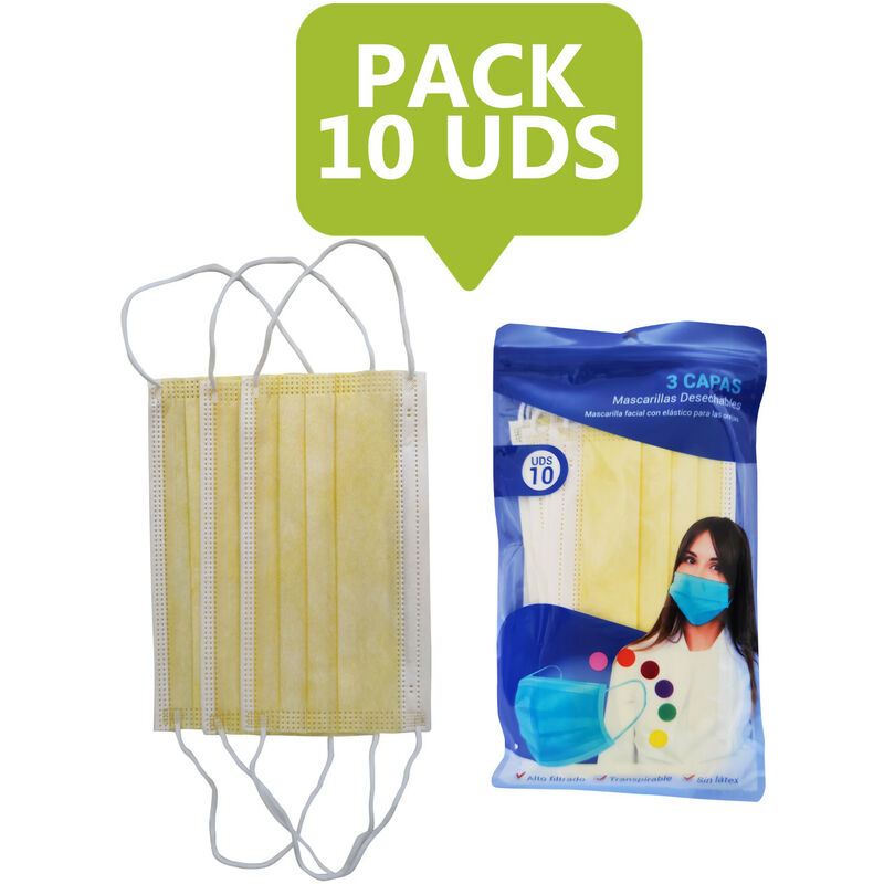 

PACK MASCARILLA HIGIÉNICA DE 3 CAPAS 10 UDS Amarillo Fluor