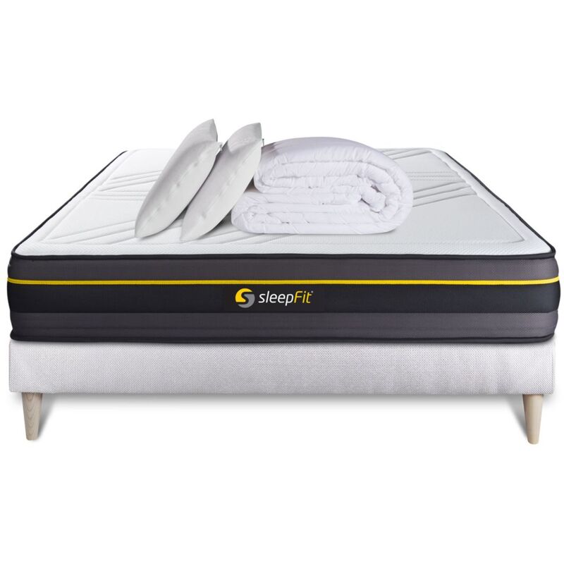 Pack matelas ACTIVE 140x200 + sommier blanc + Couette + 2 oreillers