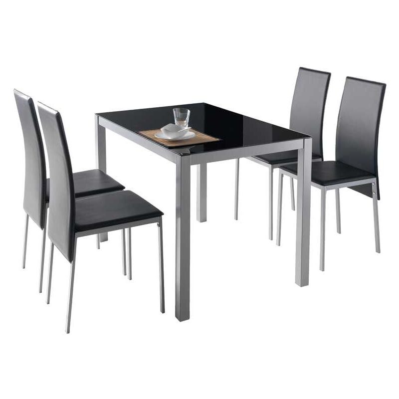 

Pack Mesa Cristal + 4 sillas Polipiel Comedor Saona Negro II Cocina Salon Estilo Moderno