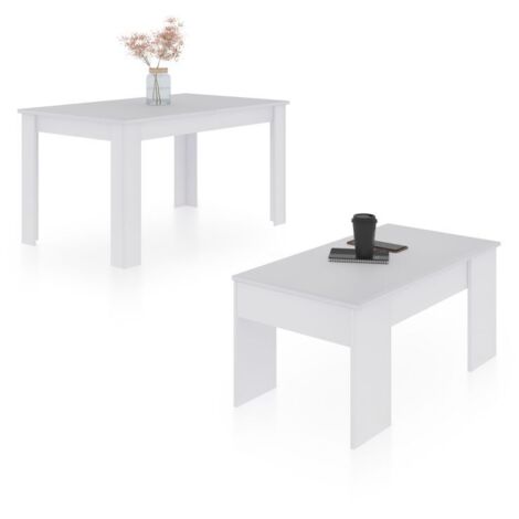 Pack mesa de comedor 140 y mesa de centro Vita Blanco Artik (Blanco Mate) 90cm (ancho) x 78cm (alto)