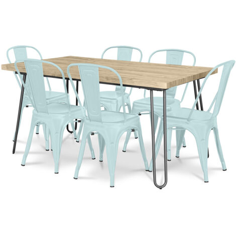 Pack Mesa de Comedor - Diseño Industrial 150cm + Pack de 6 Sillas de Comedor - Diseño Industrial - Hairpin Stylix