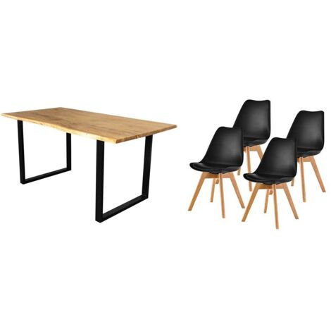 Pack Mesa de Comedor o Cocina Madera Maciza 160cm + Sillas Nordic