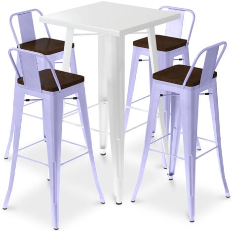 Casaria Set de 2 Taburetes de bar altos con respaldo de Madera de Acacia  40,5x36x110cm sillas de barra rústico salón cocina