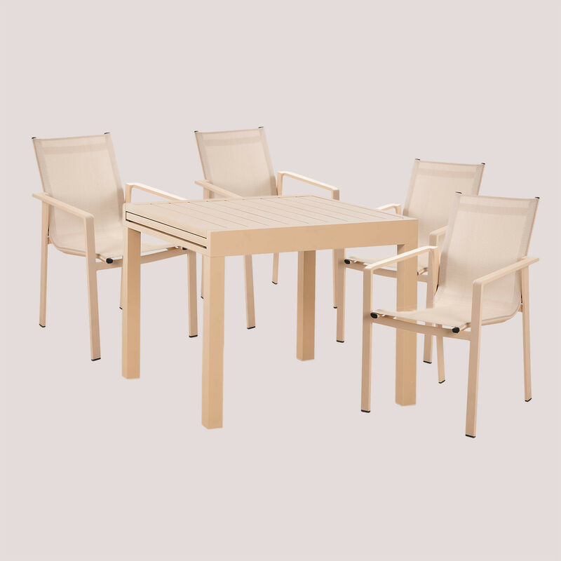 

Sklum - Pack Mesa Extensible para Exterior (90cm -180cm) Starmi & 4 Sillas de Exterior Eika Beige Almendra