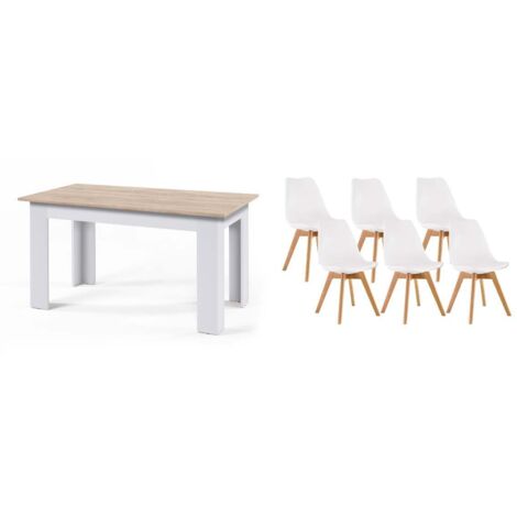 Pack Mesa Fija de Comedor o Cocina + 6 Sillas Nordic