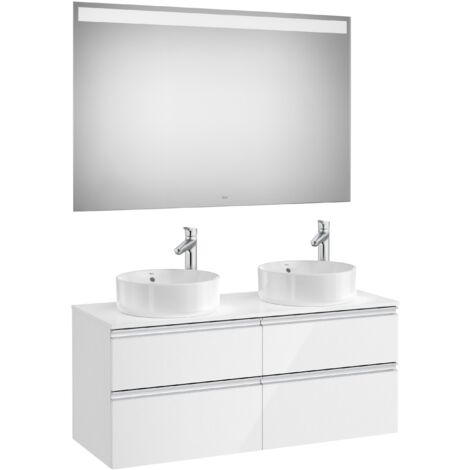 Pack meuble bas avec 4 tiroirs pour deux lavabos et miroir LED THE GAP - ROCA Couleur : Blanc