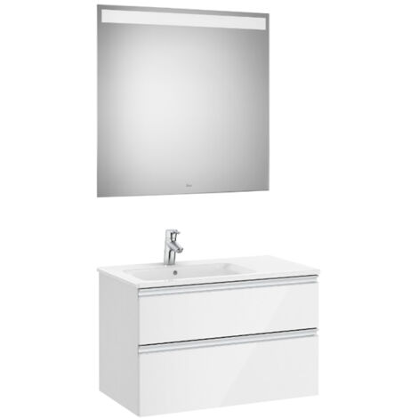 Pack meuble bas blanc 2 tiroirs + lavabo + miroir LED THE GAP - ROCA Position du lavabo : Gauche