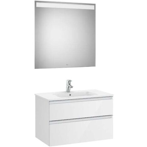 Pack meuble bas blanc avec 2 tiroirs + lavabo + miroir LED THE GAP - ROCA Position du lavabo : Central