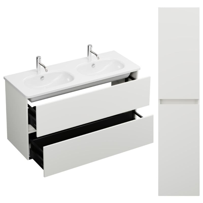 Burgbad - Pack meuble de salle de bain double vasque 120 cm blanc mat Joline + colonne