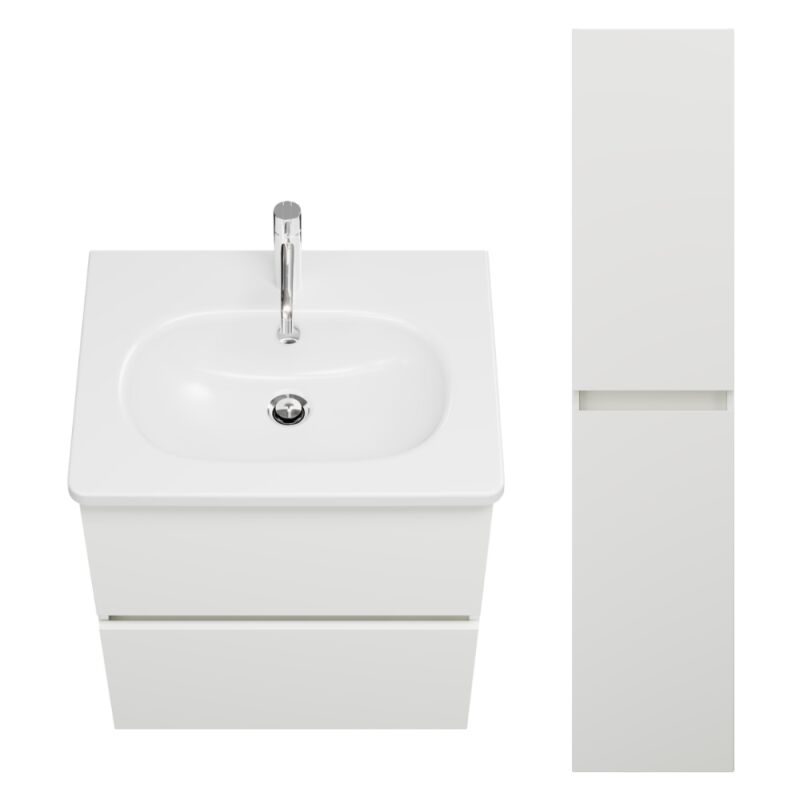 Burgbad - Pack meuble de salle de bain simple vasque 60 cm Joline blanc mat + colonne