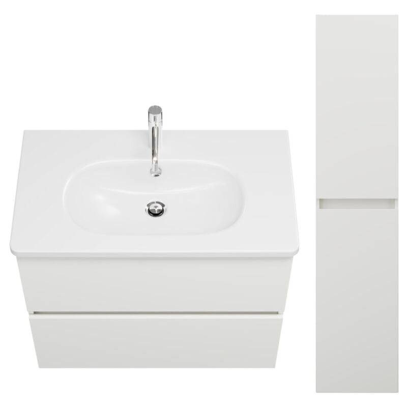 Burgbad - Pack meuble de salle de bain simple vasque 80 cm Joline blanc mat + colonne