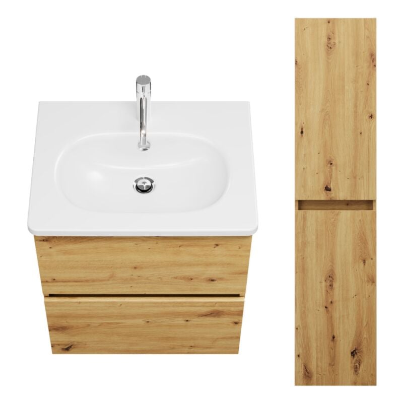 Burgbad - Pack meuble de salle de bain simple vasque Joline 60 cm chêne + colonne
