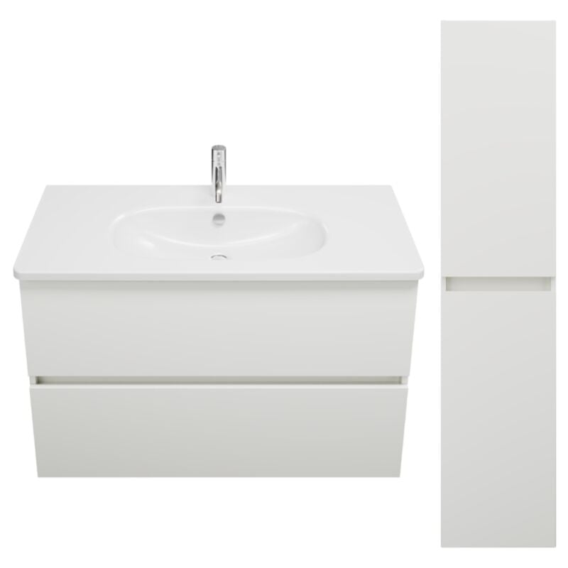 Pack meuble de salle de bain simple vasque BURGBAD Joline 100 cm blanc + colonne