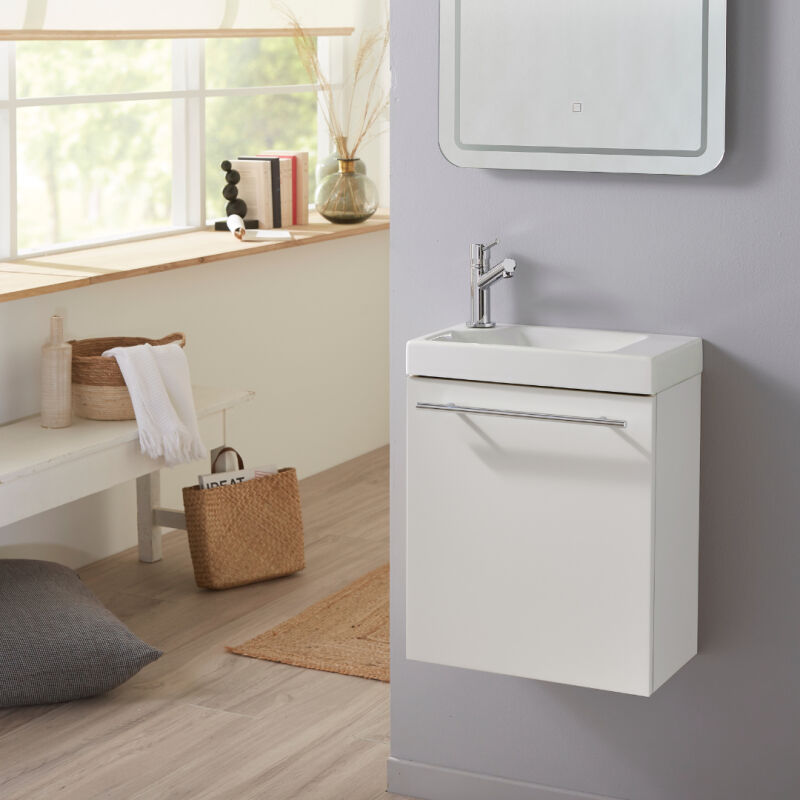 Pack lave-mains Blanc mat - Mitigeur à gauche - L.42.5 x h. 52.5 cm - Hamac 2