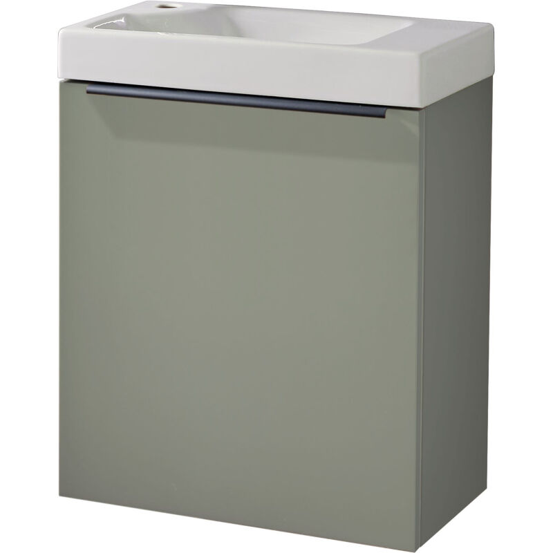 Meuble Vert Solo avec poignée noire et lave-mains pour robinet à gauche