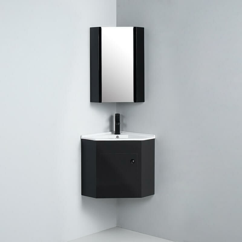 Rue Du Bain - Pack Meuble Miroir d'Angle Noir + Meuble d'Angle avec Lave main - Dark