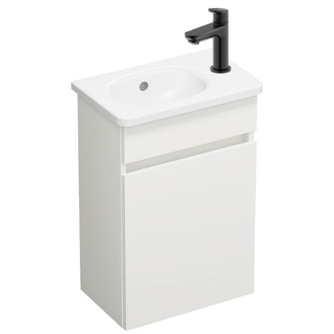 Pack meuble suspendu lave-mains BURGBAD Joline blanc mat + Robinet lave-mains eau froide Duravit Wave noir mat